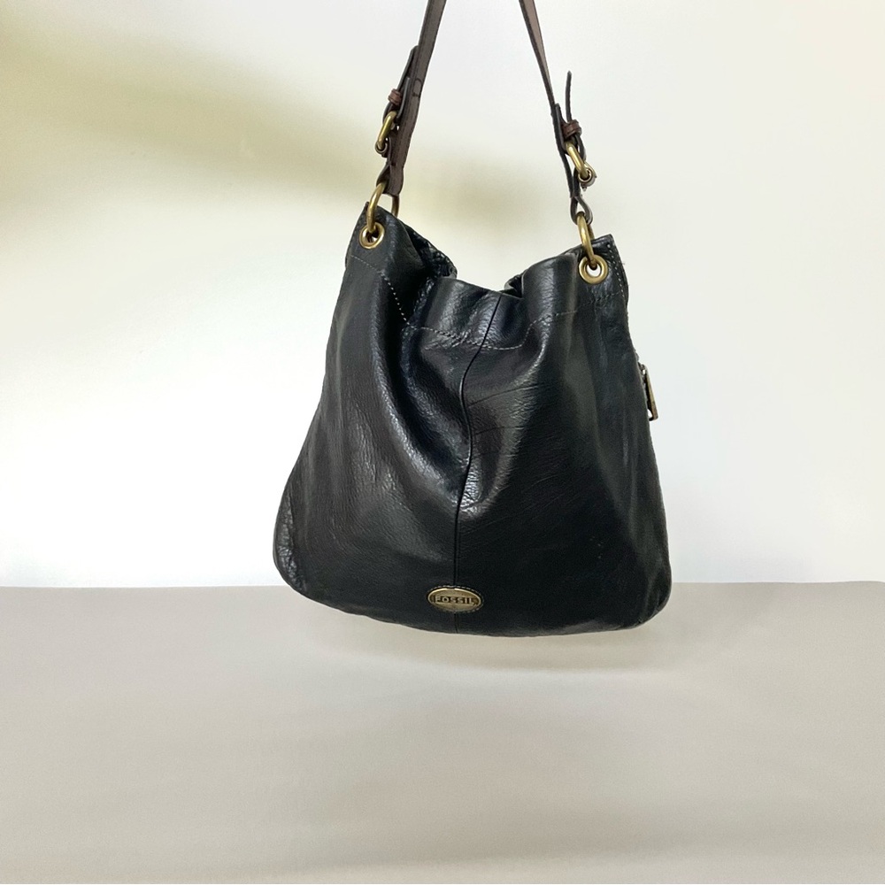 Fossil Black Leather Bag with Gold Logo - Picture 4 of 10